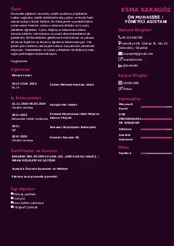 Yönetici Asistanı Cv Örnekleri cv indir